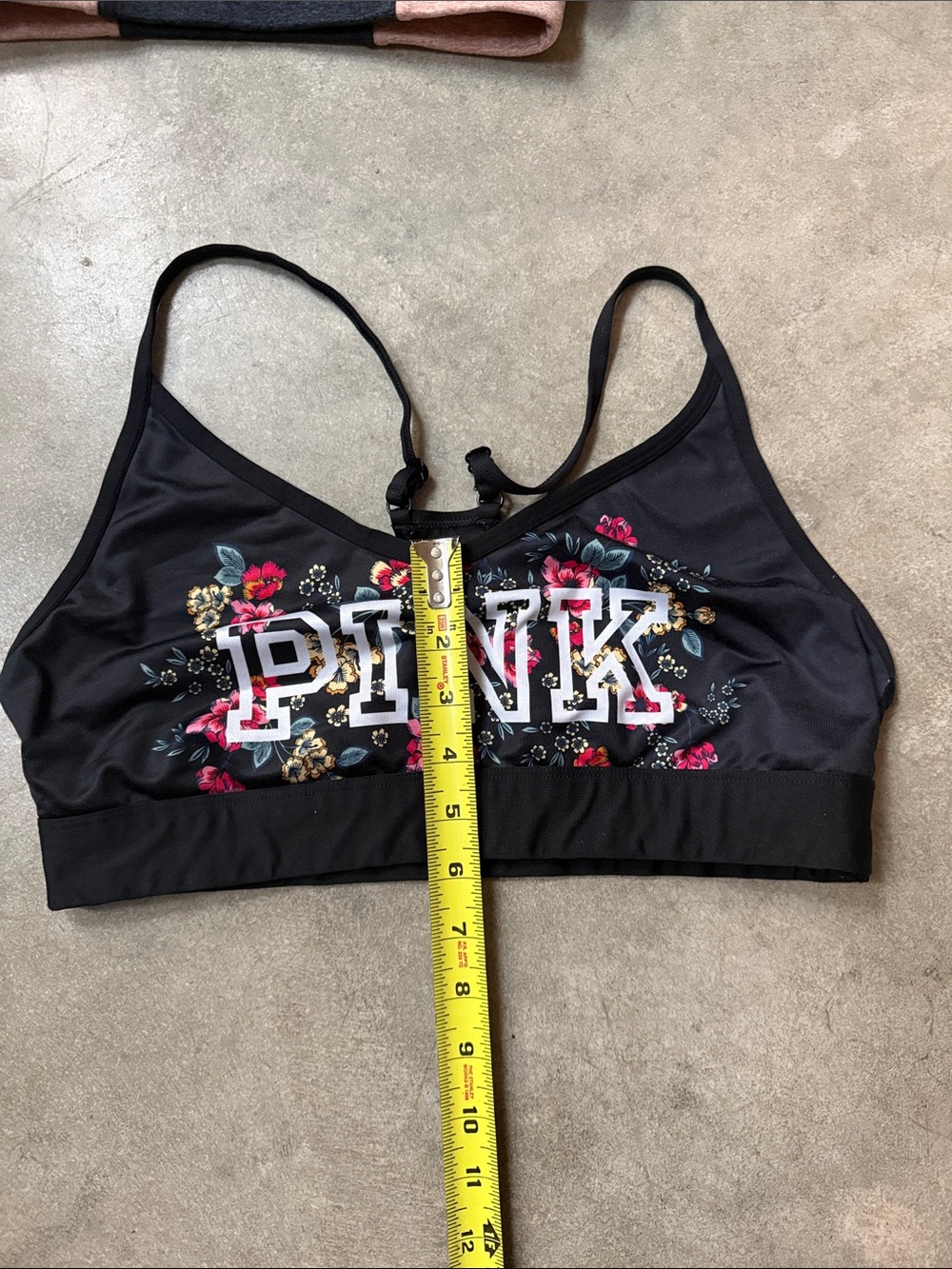 PINK Victoria's Secret Black Sports Bralette with Pink Floral Logo - Picture 6 of 7